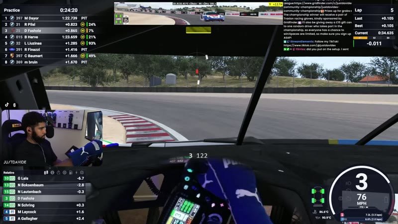 Cockpit view at Laguna Seca with the speed readout on screen